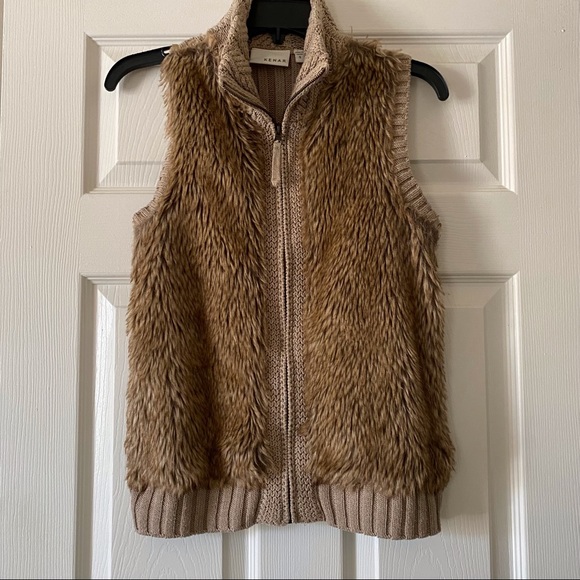 Kenar Sweaters - Kenar Sweater Vest with Faux Fur Front